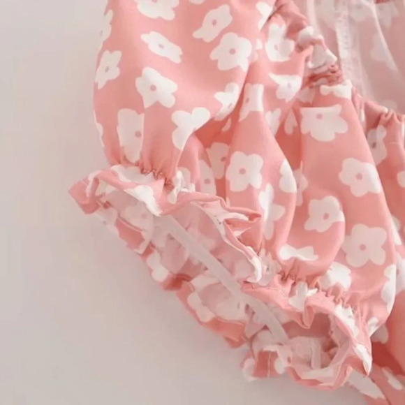 NEW! Pink “Daisy Doll” Floral Print Puff Sleeve Mini Dress - Picture 9 of 12